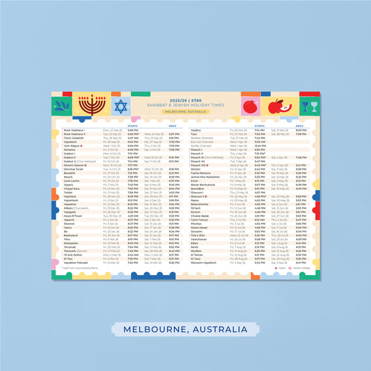 5786 - Shabbat and Jewish Holiday Times Magnet (Melbourne)