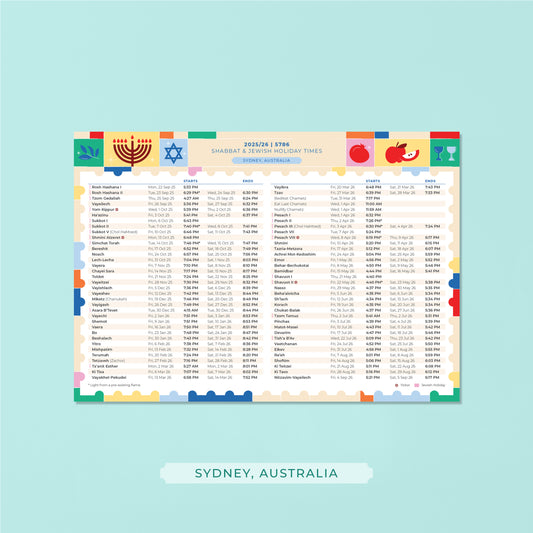 5786 - Shabbat and Jewish Holiday Times Magnet (Sydney)